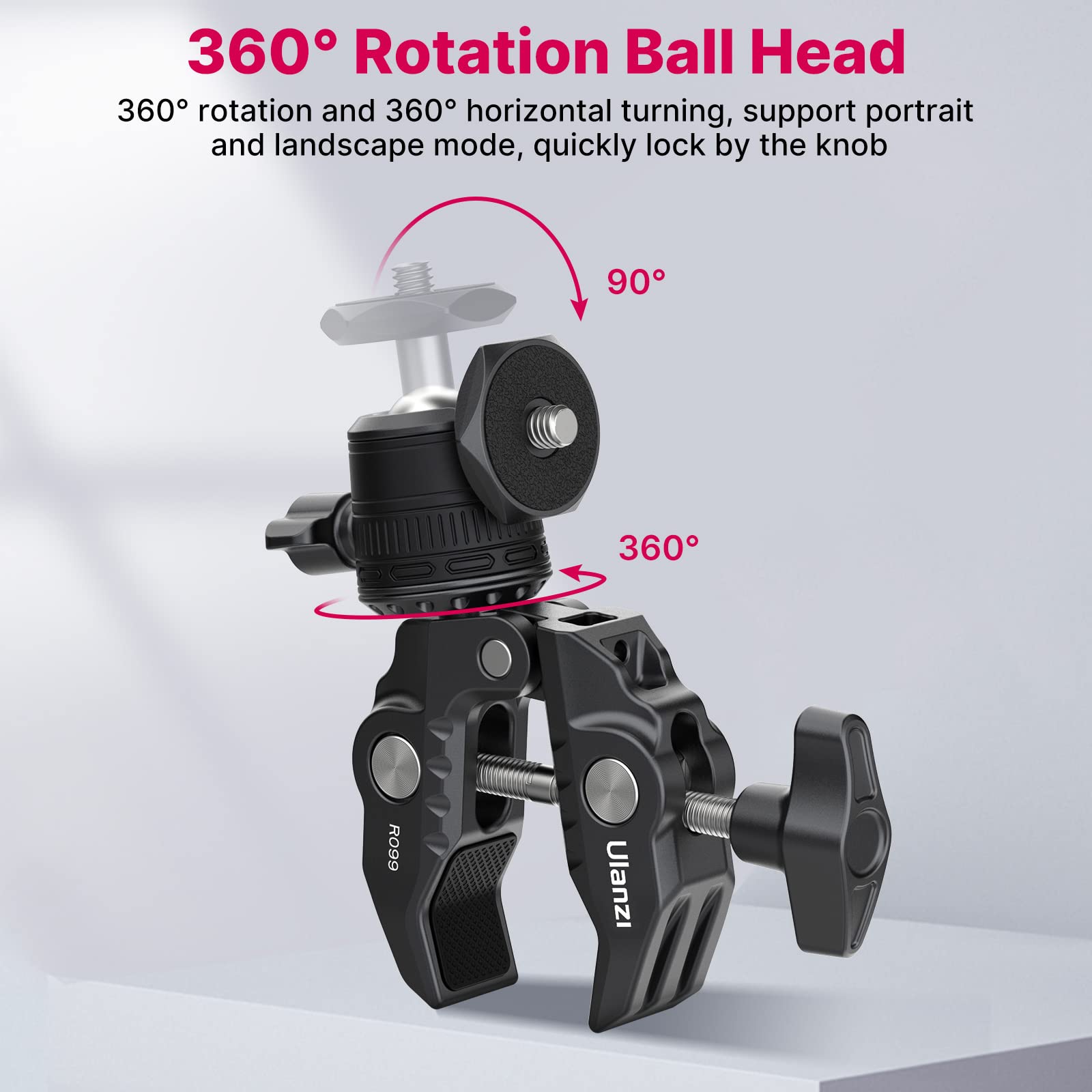 Ulanzi R099 Super Clamp Camera Mount Clamp With 360� Ballhead, Bike/Bicycle/Motorcycle Handlebar Mount For Insta360/Gopro/Akaso/Dji Osmo Action Cameras, Dslr/Cameras/Lights Pole Tube Mount