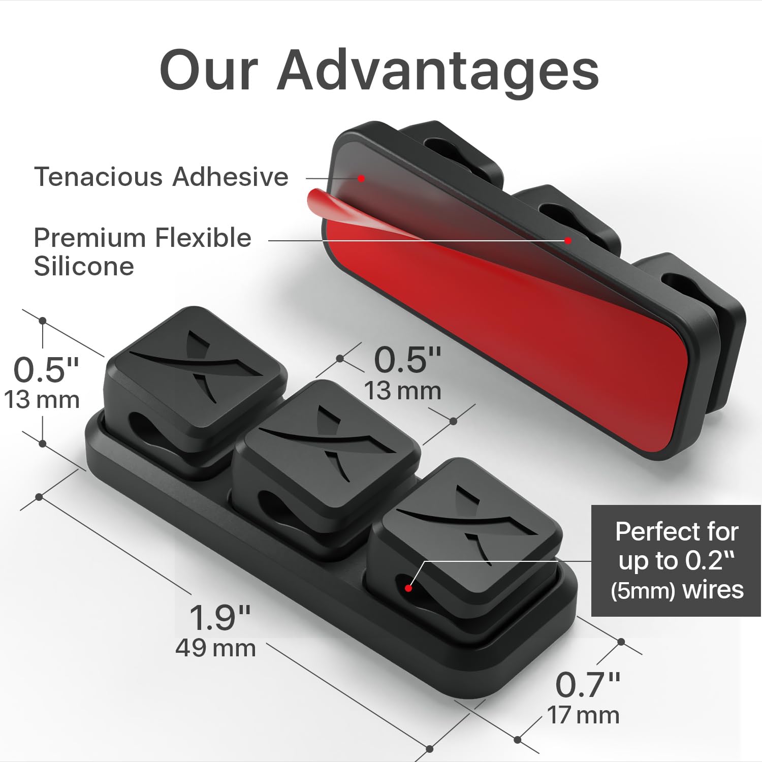 X-Protector Magnetic Cable Holders Self-Adhesive Silicone Black Desk Car