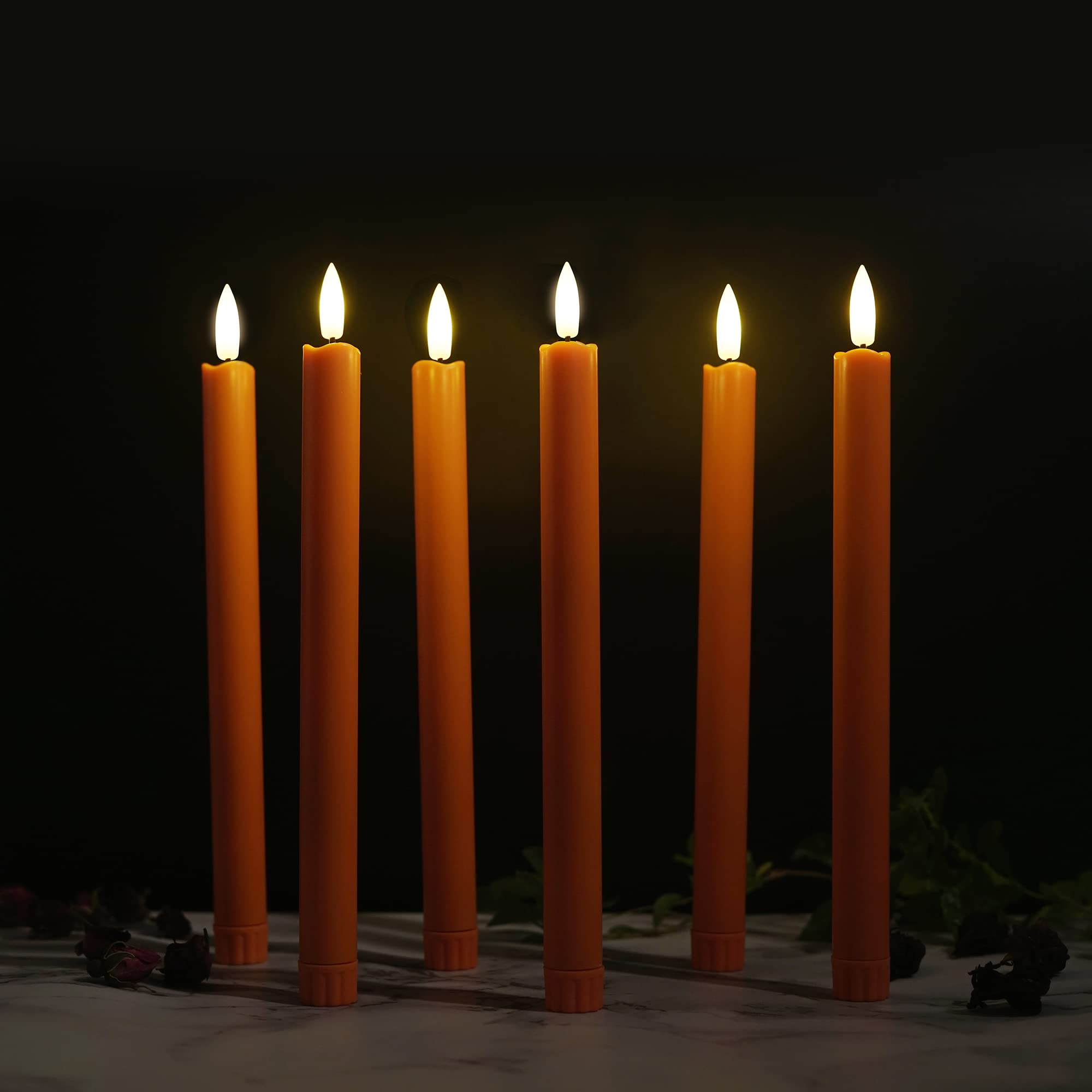 Stmarry Flameless Orange Taper Candles With Remote   10 Inch Led Candlesticks Flickering, Realistic 3D Flame With Wick, Warm Whi