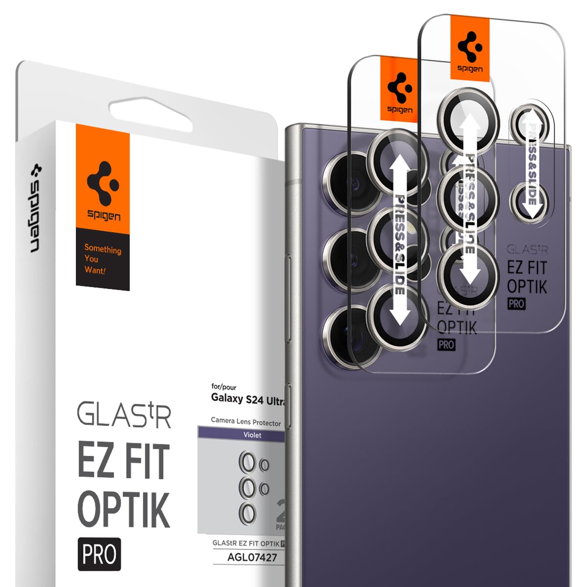 Spigen Camera Lens Screen Protector [GlasTR EZ Fit Optik Pro] Designed for Galaxy S24 Ultra [Case Friendly] - Titanium Violet [2