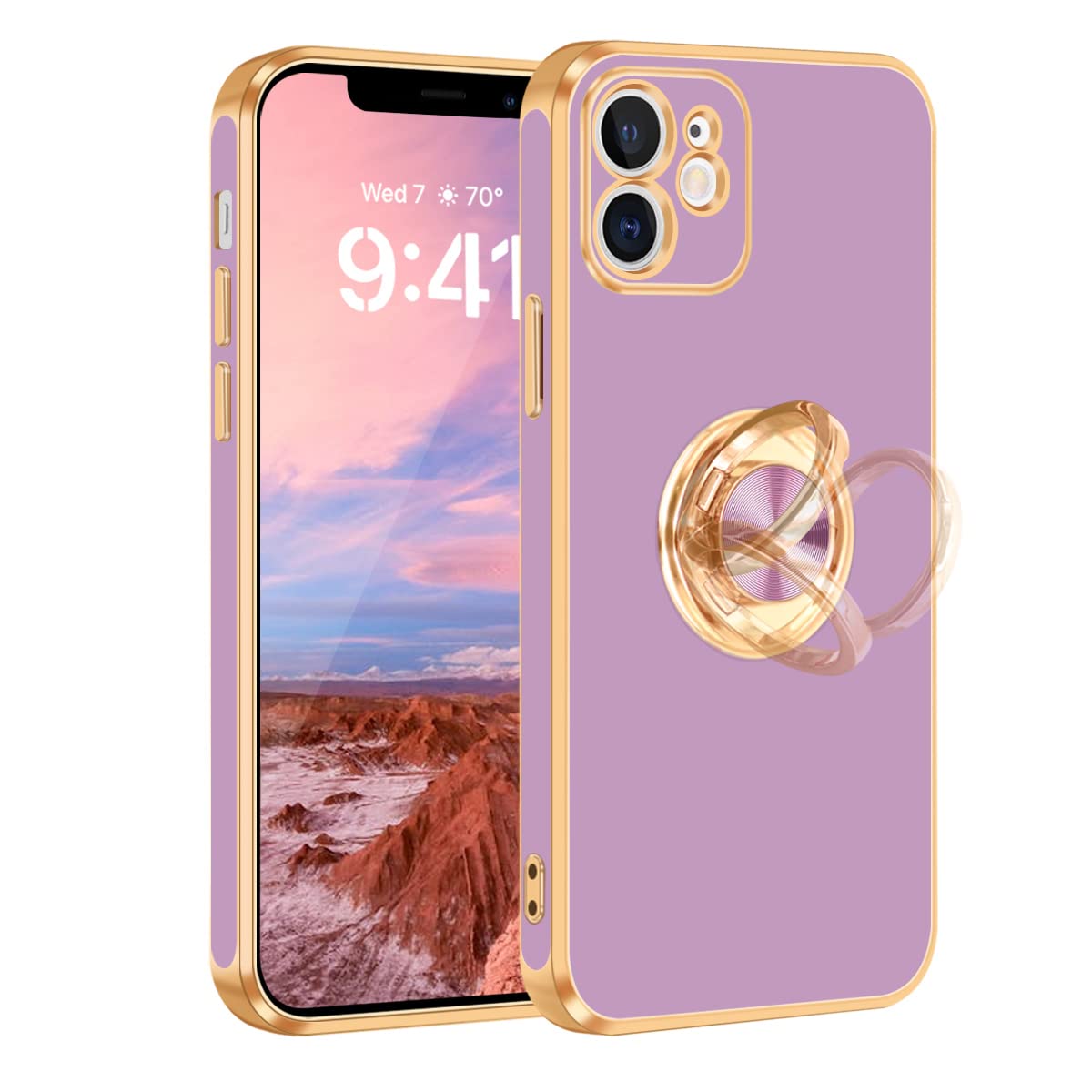 Fingic For Iphone 12 Case,Iphone 12 Case With 360 Ring Holder Slim Kickstand Magnetic Support Car Mount For Women Men Non-Slip S