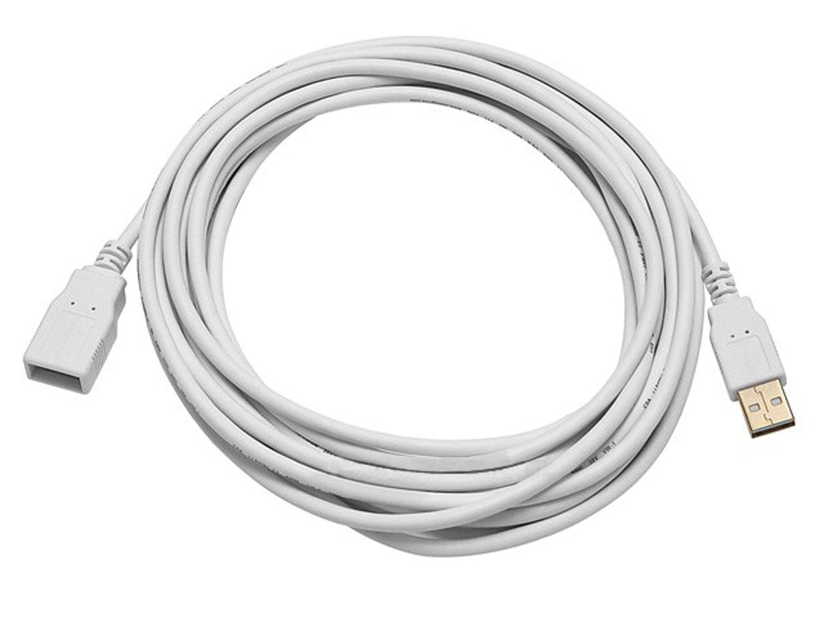 Monoprice 15 Feet Usb 2.0 A Male To A Female Extension 28/24Awg Cable (Gold Plated), White (108608)