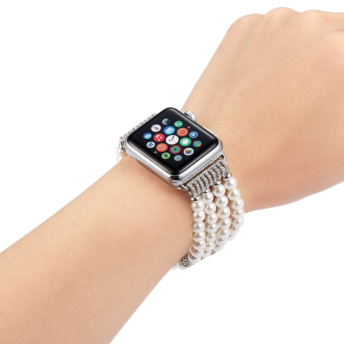 Fastgo Compatible With Pearl Apple Watch Bands 38Mm 40Mm 41Mm Women, Fancy Elastic Beaded Pearl Replacement Band Bracelet For Iw