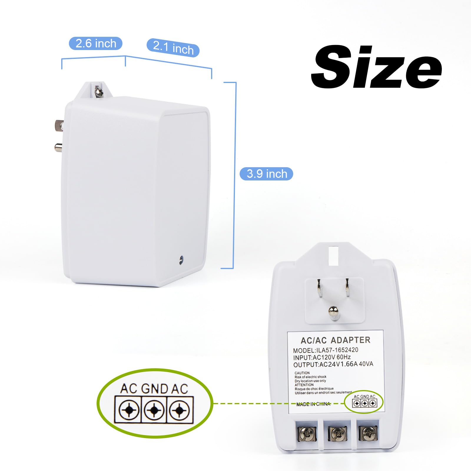 2 Pack 24V 40Va Transformer, Doorbell Transformer Plug Into Outlet Compatible With Nest Ecobee Sensi Honeywell Door Bell Transfo