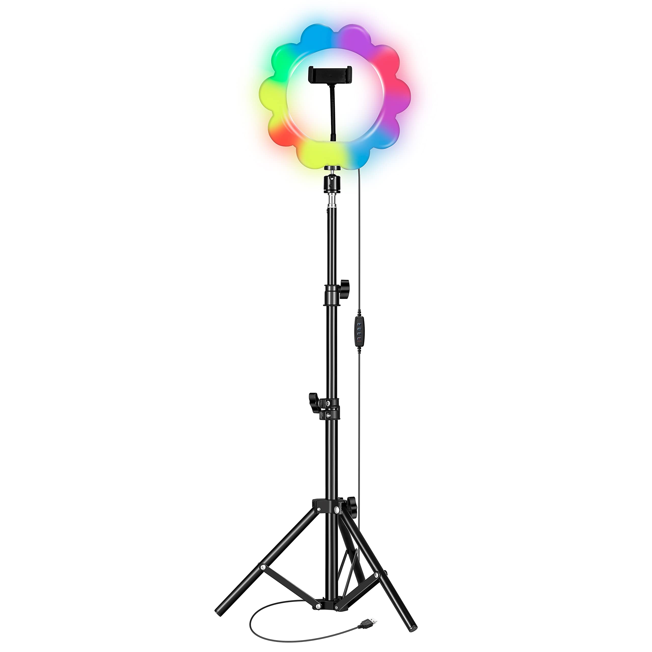 Supersonic SC2630RGB 12inch Flower Ring Light with RGB, 3 Color Modes, 8 Brightness Levels, 26 RGB Modes, Retractable Tripod, 