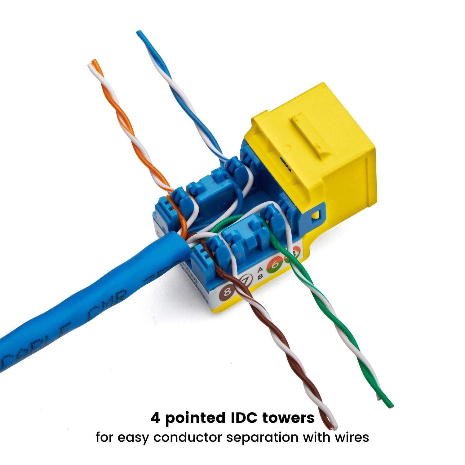 Truecable Cat5E Keystone Jack, Unshielded (Utp), 90 Degree Punch Down, Poe++ (4Ppoe) 100W, Ul Listed, Etl Verified, Ansi/Tia Certified, Modular Rj45 Female, Yellow, 12 Pack