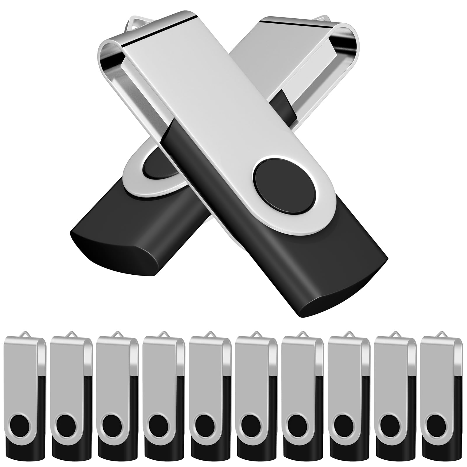 Aretop 10 Pack 16Gb Flash Drive Bulk Thumb Drives Usb 2.0 Metal Memory Sticks With Lanyard,Portable Keychain Jump Drive Multipack For Date Storage At Home & Office Black