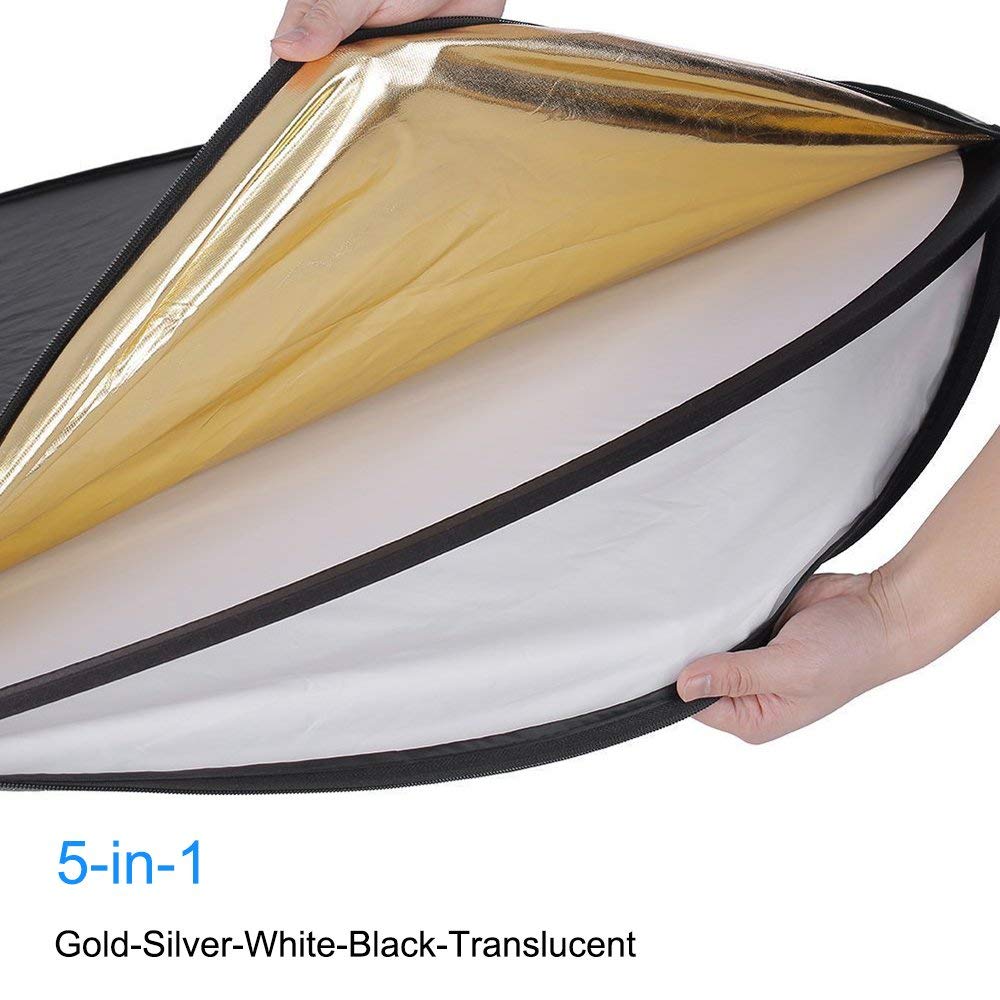 40''X60''/100X150Cm Photo Video Studio Multi Collapsible Disc Lighting Reflector 5 Colors In 1 Set Translucent, Silver, Gold, Wh