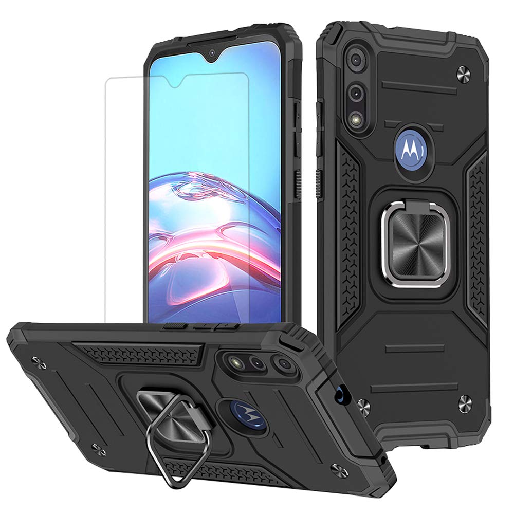 Hnhygete For Moto E Phone Case, Motorola E Case With Hd Screen Protector, Shockproof Tough Rugged Hard Rubber Bumper With 360 Ro