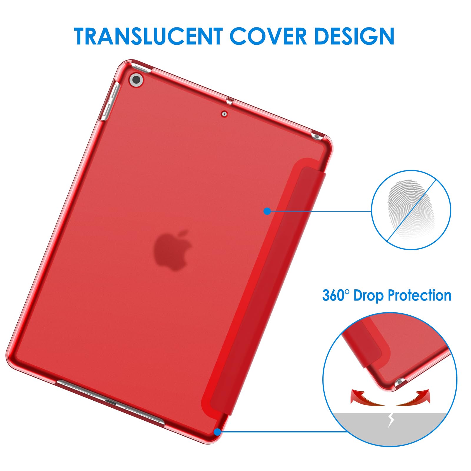 Jetech Case For Ipad 10.2-Inch (2021/2020/2019 Model, 9/8/7 Generation), Auto Wake/Sleep Cover (Red)
