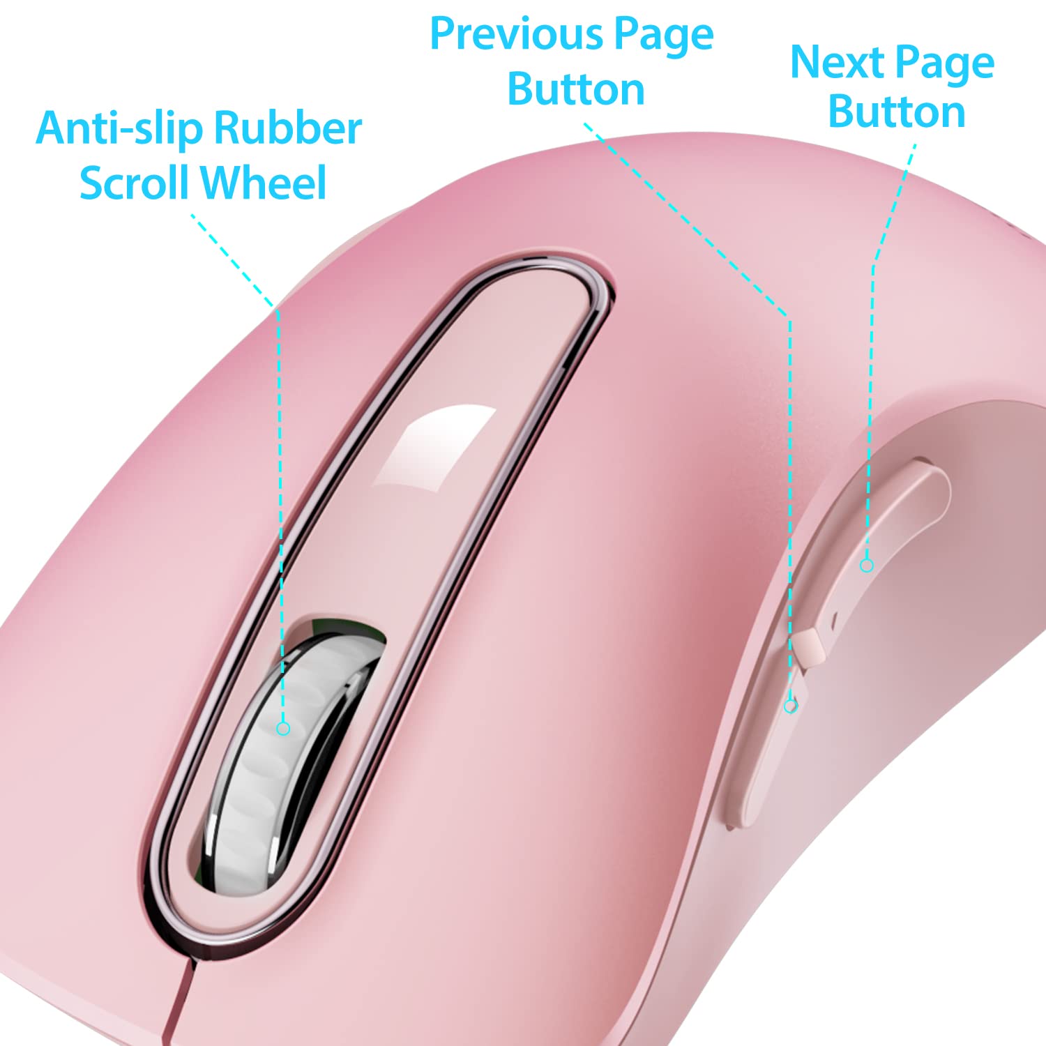 Memzuoix 2.4G Wireless Mouse, 1200 Dpi Mobile Optical Cordless Mouse With Usb Receiver, Portable Computer Mice Wireless Mouse For Laptop, Pc, Desktop, Macbook, 5 Buttons (Pink)