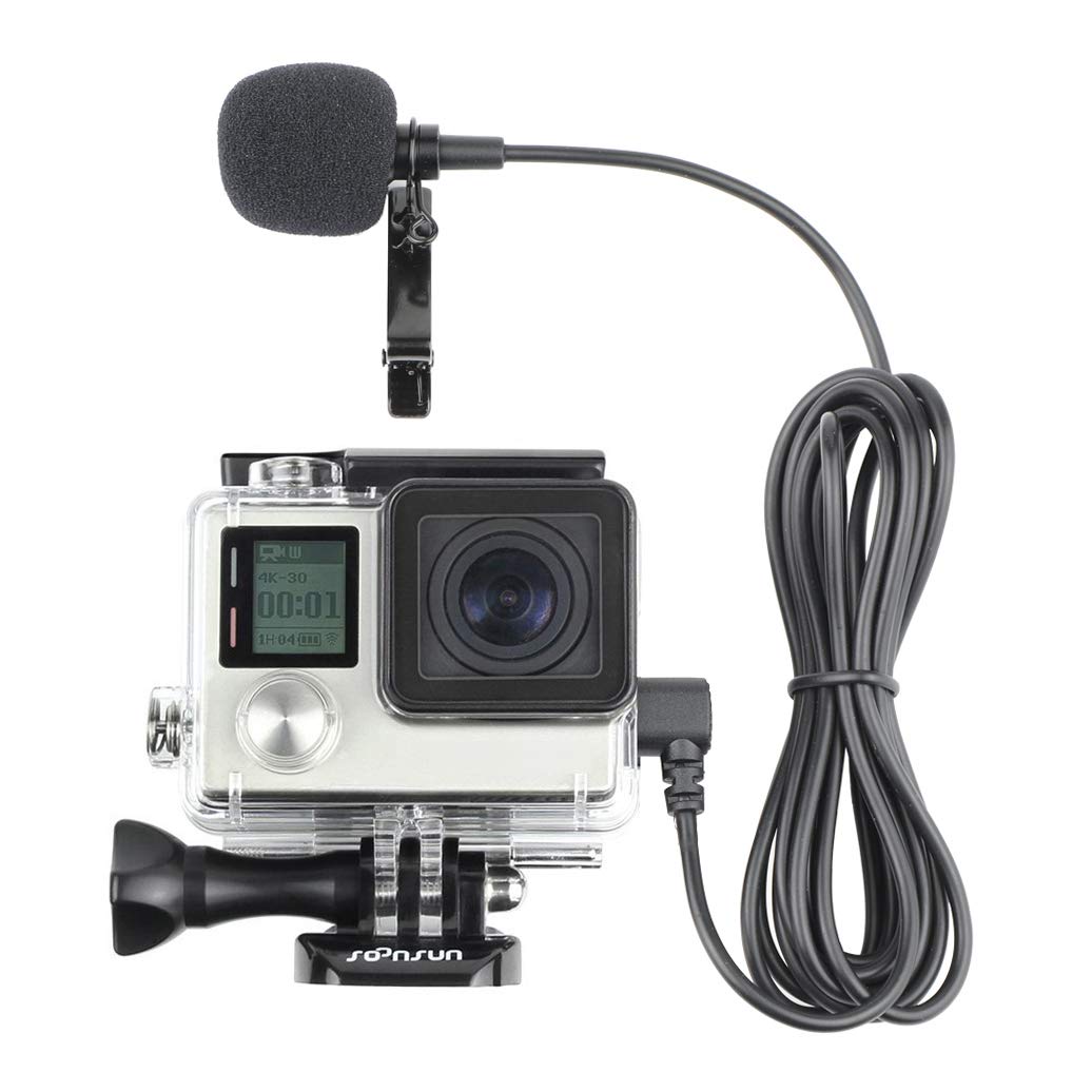 Soonsun Skeleton Housing Protective Case With Quick Release Buckle + 6.5Ft Lavalier Lapel Clip On Microphone Mic For Gopro Hero4