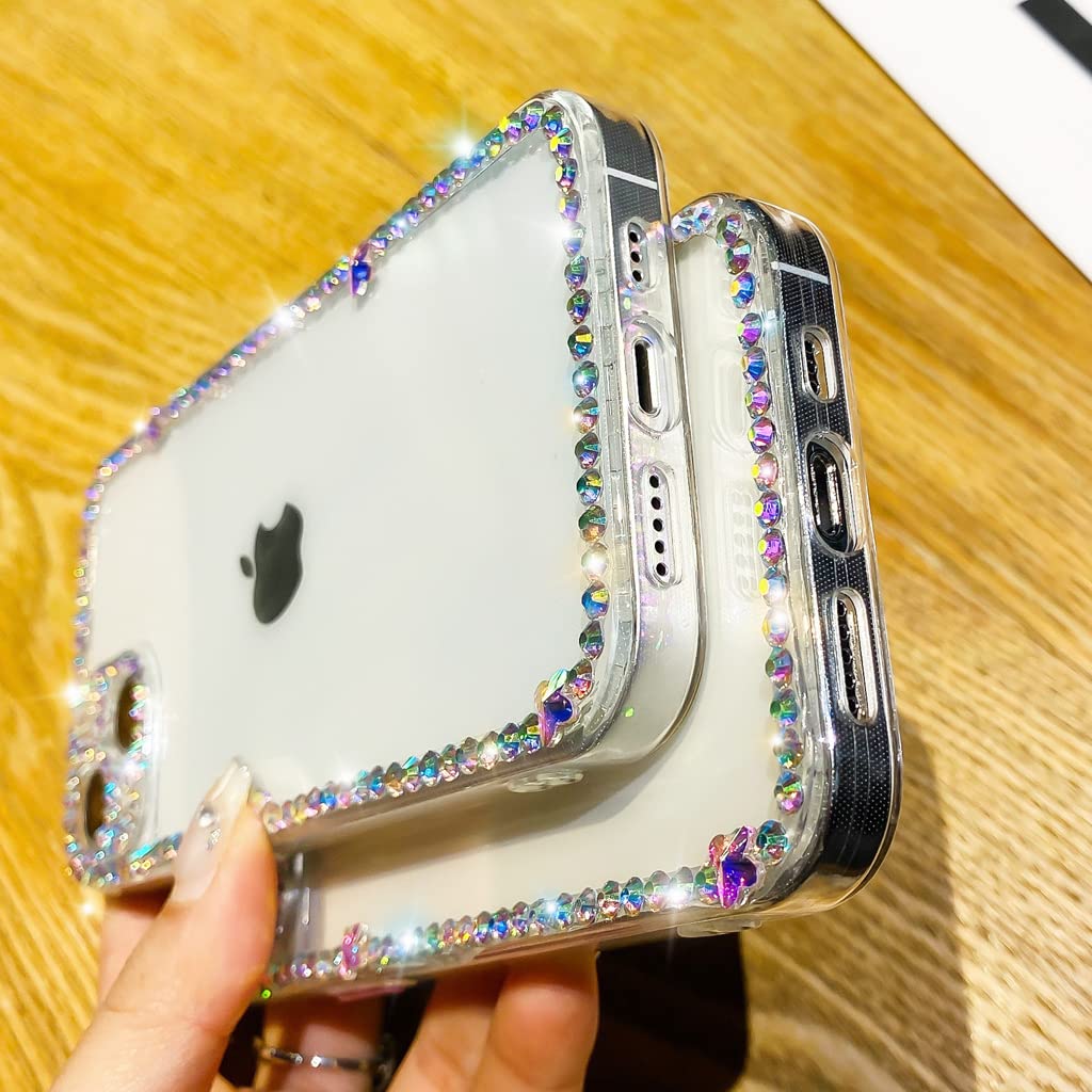 Banailoa Bling Iphone 14 Plus Case For Women,Clear Glitter Cute Case With Rhinestones Diamond Soft Tpu Camera Lens Protective Gi