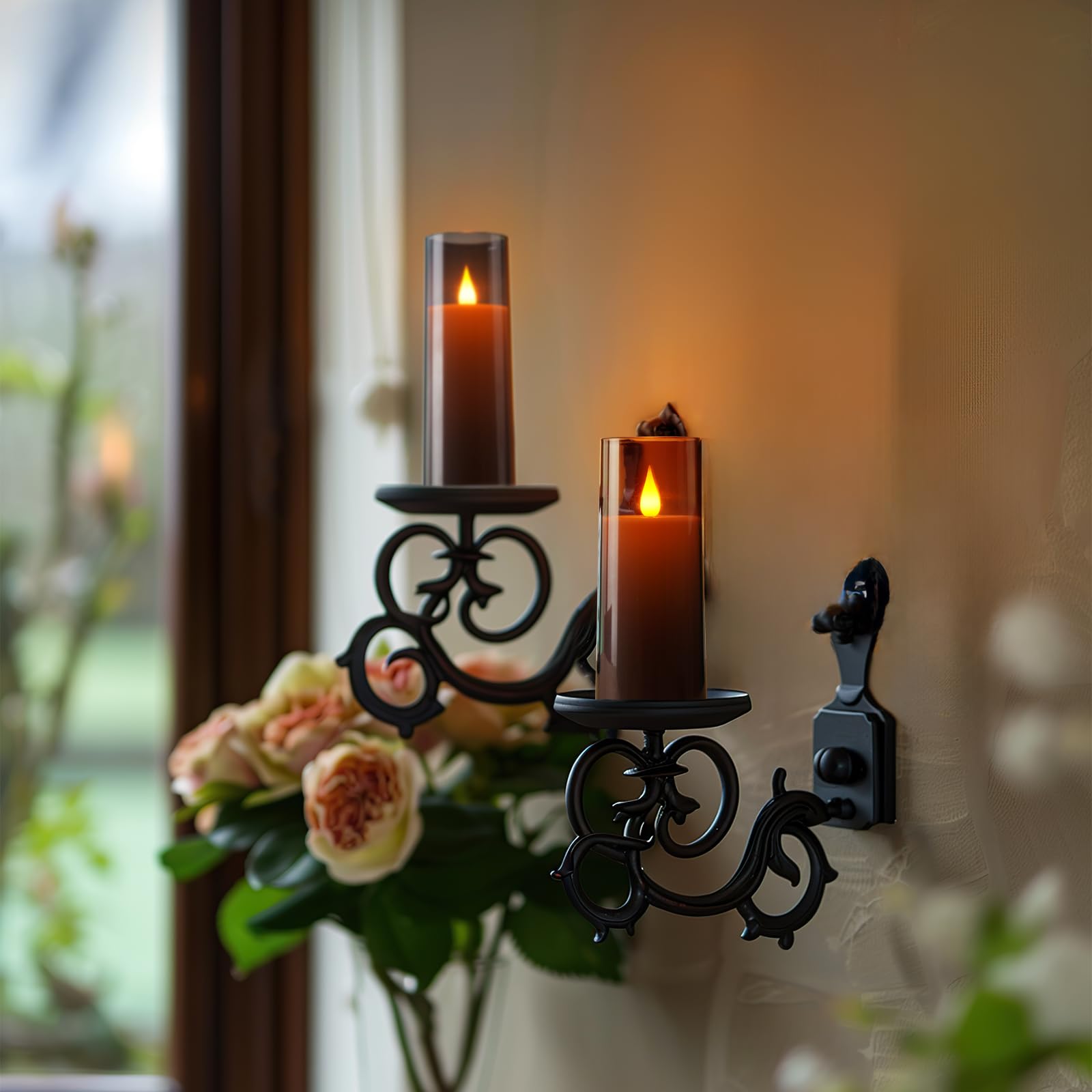 Amagic Grey Flameless Candles 9 Set, Battery Operated Candles With Remote Control And Timer, Flickering Led Pillar Candles For H