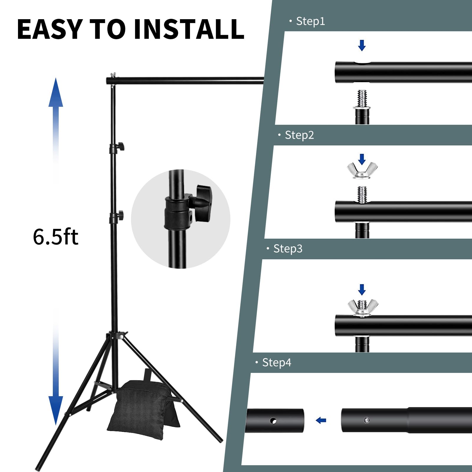 Fotocreat Backdrop Stand 6.5X6.5Ft Adjustable Photo Studio Background Stand Support Frame Heavy Duty Photo Backdrop Stand Kit Fo
