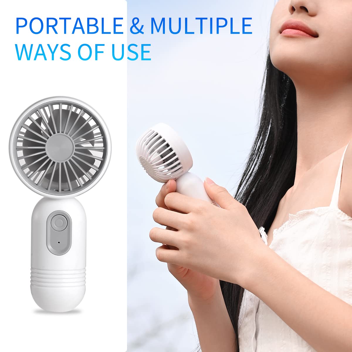 [Portable Mini Fan 2 Pack] Handheld Personal Small Fan With 3 Speed For Travel, Usb Rechargeable Battery Operated Eyelash Fan, B