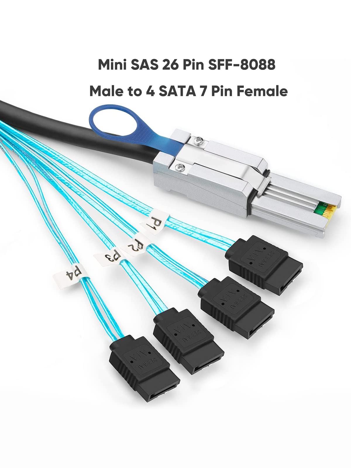 Cablecreation Mini Sas 26Pin (Sff 8088) Male To 4 Sata 7Pin Female Cable, Mini Sas Host/Controller To 4 Sata Target/Backplane, 2