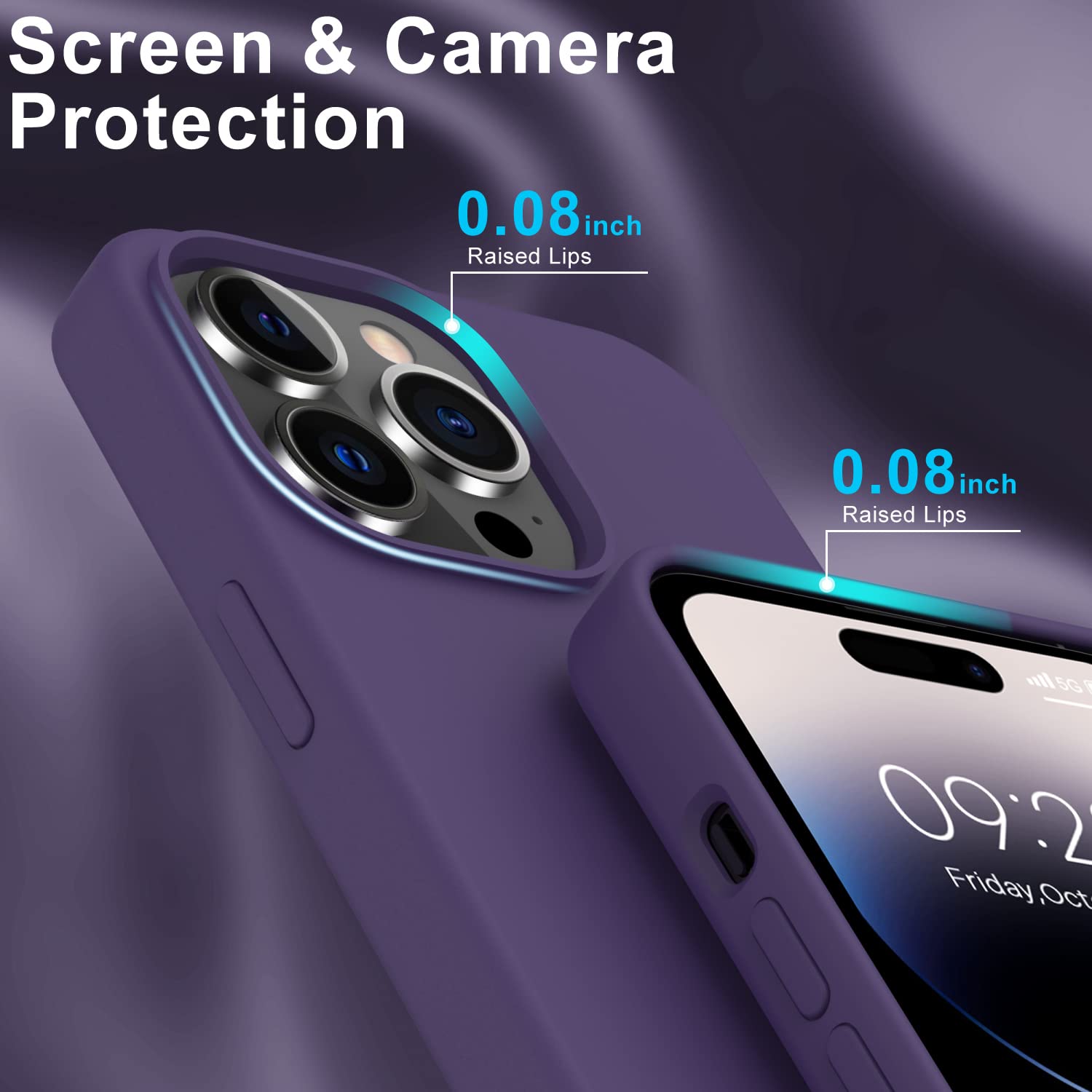 DEENAKIN iPhone 14 Pro Phone Case Slim Fit Shockproof Silicone Gel Rubber with Screen Protector Elegant Dark Purple 6.1"