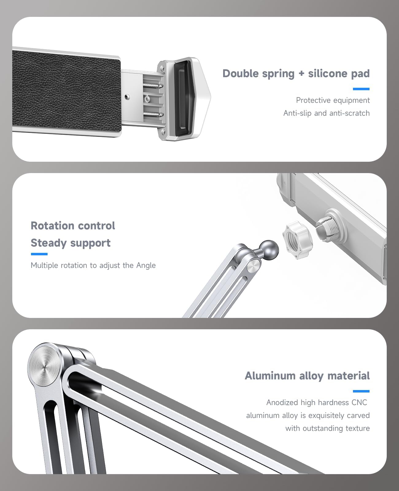 Yicosun Versatile Tablet Holder Stand   Adjustable Arm Mount For Bed, Desk   Compatible With Ipad, Tablets, Phones   Sturdy Alum