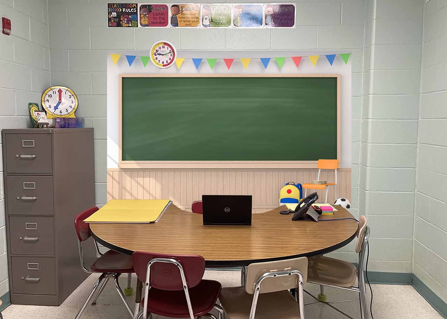 Corfoto Fabric 7X5Ft Back To School Backdrop Chalkboard Digital Classroom Backdrop Wooden Floor School Picture Backdrop School P
