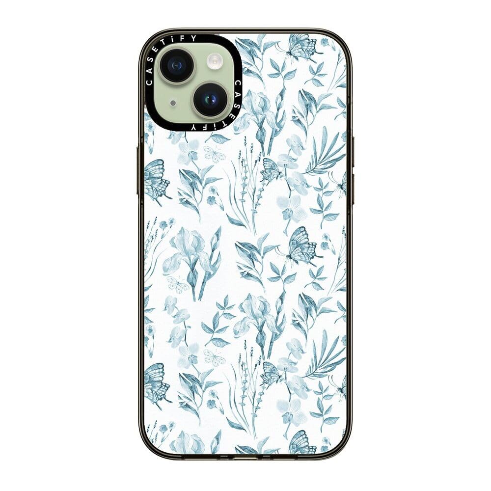 Casetify Compact Case For Iphone 15 Plus [2X Military Grade Drop Tested / 4Ft Drop Protection]   Elegant Pastel Blue Vintage But