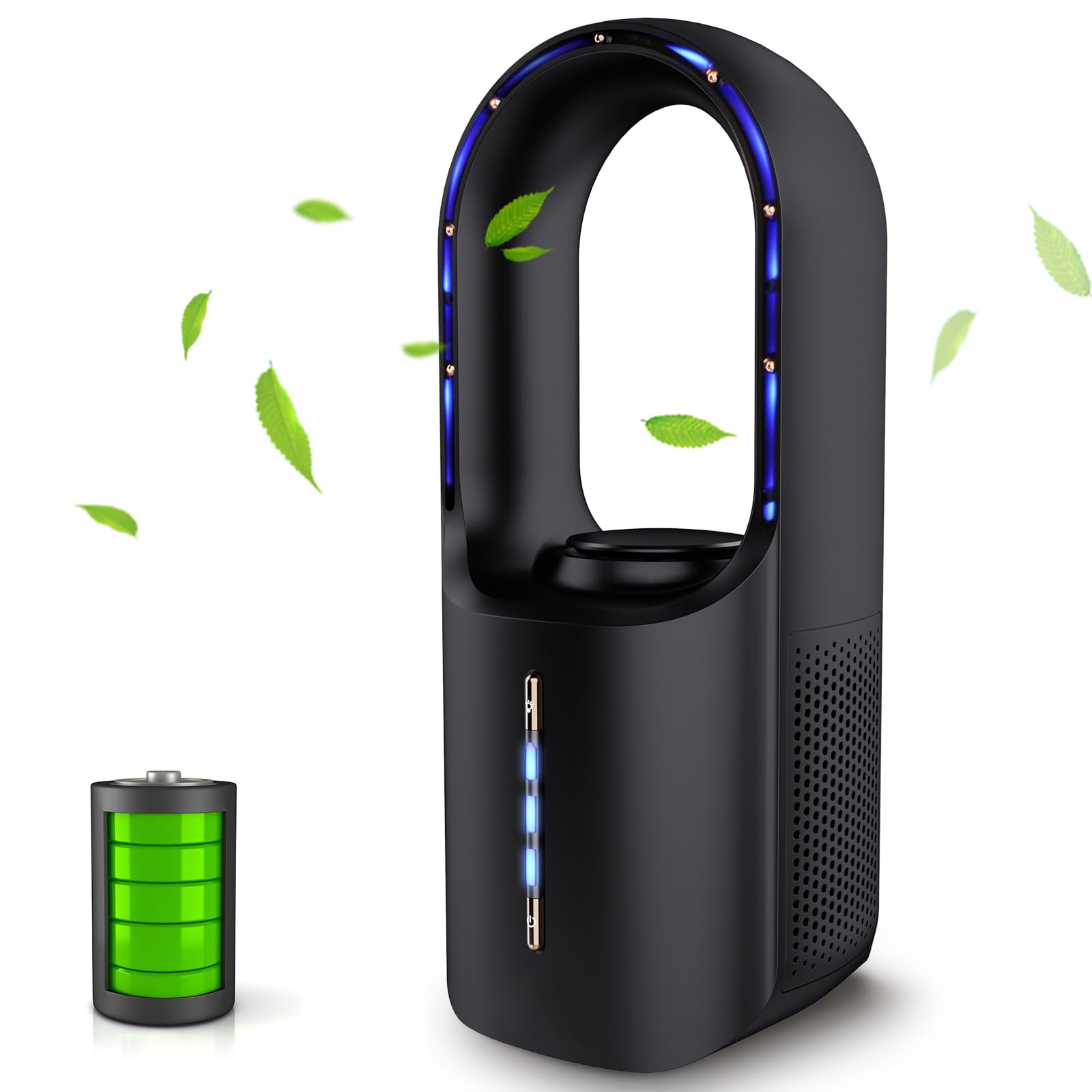 SISMEL Desk Fan,Portable Fan 11.8 Inch,Bladeless Fan,Small Fan Quiet Table,Rechargeable Battery Operated Fan with 3 Cooling Spee