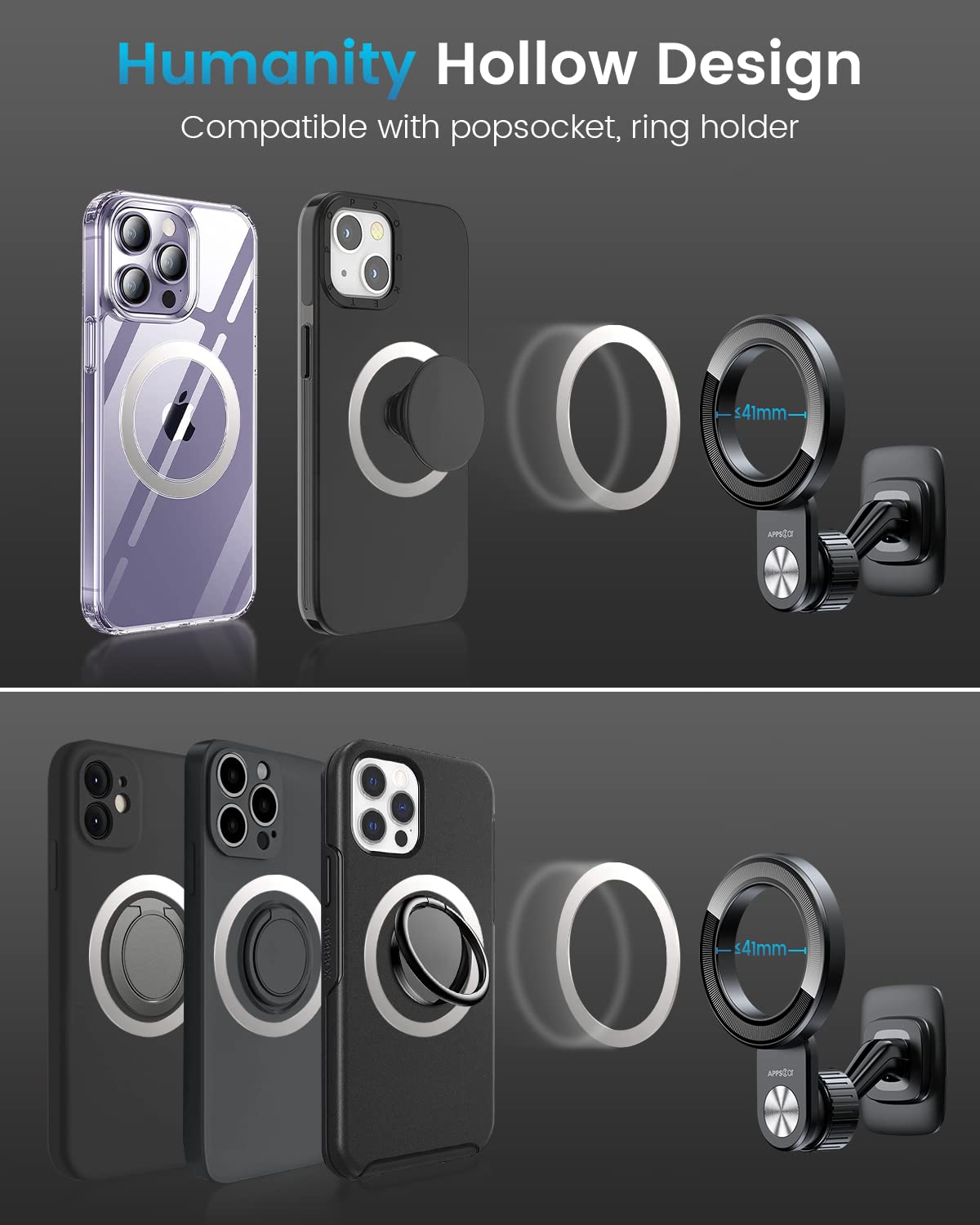 Apps2Car 2 Pack Compatible For Magsafe Phone Holder For Car   Designed For Iphone 16/15/14/13/12 Official Magsafe Case