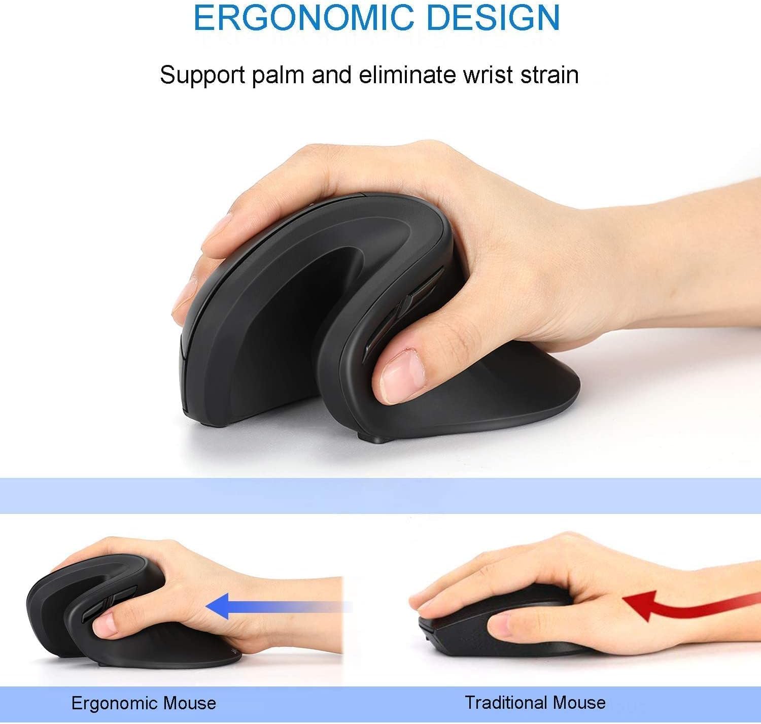 Unipows Bluetooth Ergonomic Mouse, 2.4G Silent Vertical Wireless Mouse, Dual Mode Ergo Optical Mice With Adjustable Dpi 1000/160
