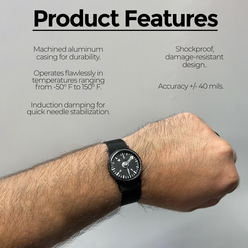 Cammenga Tritium Wrist Compass J582T   Military Grade Compass Bracelet For Outdoor Adventure   Radiant Tritium Glow Compass For