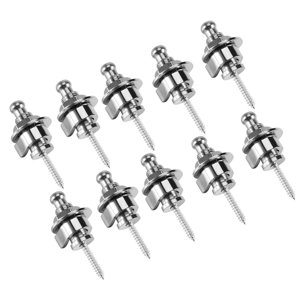 Guitar Strap Locks, 10 PCS Silver Guitar Strap Lock Buttons Guitar Strap Locks Set Metal Strap Buttons Guitar Antikid Button Sec