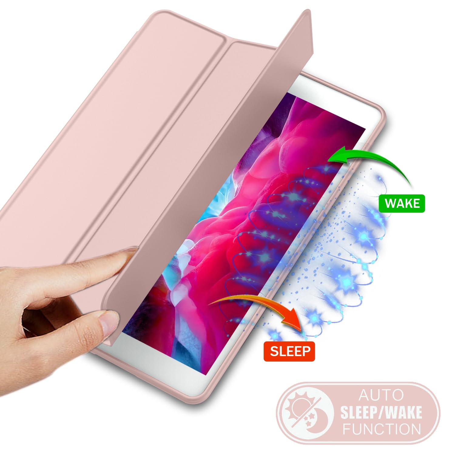 Imieet Ipad 9Th Generation Case 2021/Ipad 8Th Generation Case 2020 10.2 Inch With Pencil Holder, Ipad 7Th Gen 2019 Case With Soft Baby Skin Silicone Back, Auto Wake/Sleep Cover (Rose Pink)