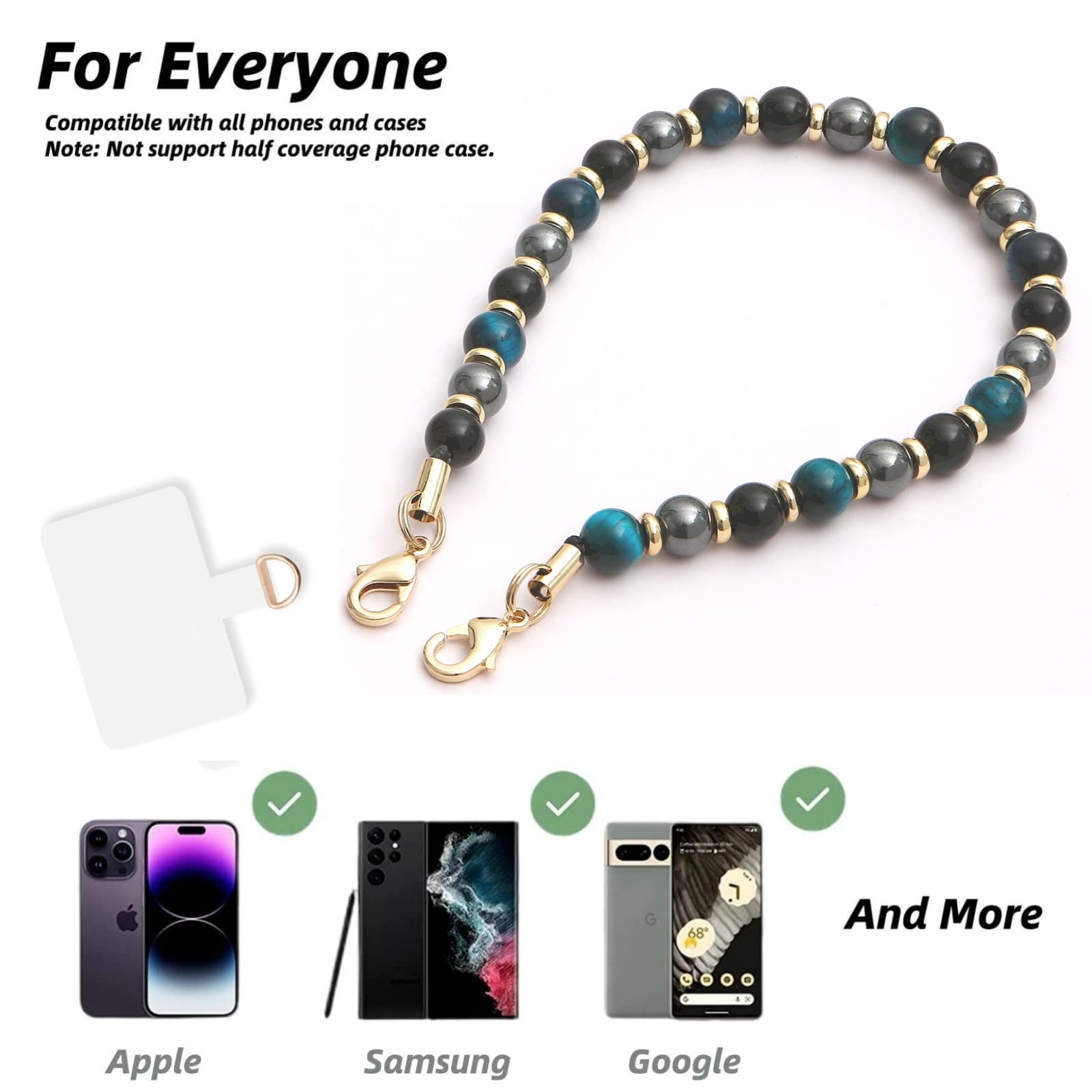 Lostars Marble Beaded Iphone Wrist Strap,Detachable Phone Bracelet Strap With Tether Tab,Hands Free Phone Wristlet Strap (Blue T