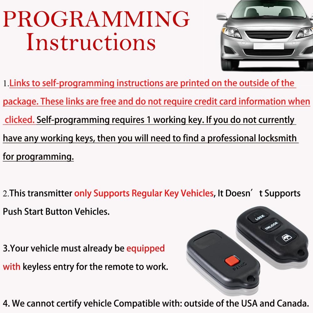 Key Fob Remote Replacement Fits For Toyota 4Runner 1999 2000 2001 2002 2003 2004 2005 2006 2007 2009/Sequoia 2001 2007 Hyq12Bbx