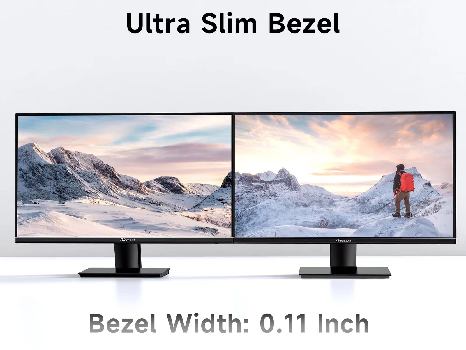 Norcent 27 Inch Desktop Frameless Monitor, 75Hz Full Hd 1080P Va Led Display, Hdmi Vga Port, Wide Viewing Angle Blue Light Prote