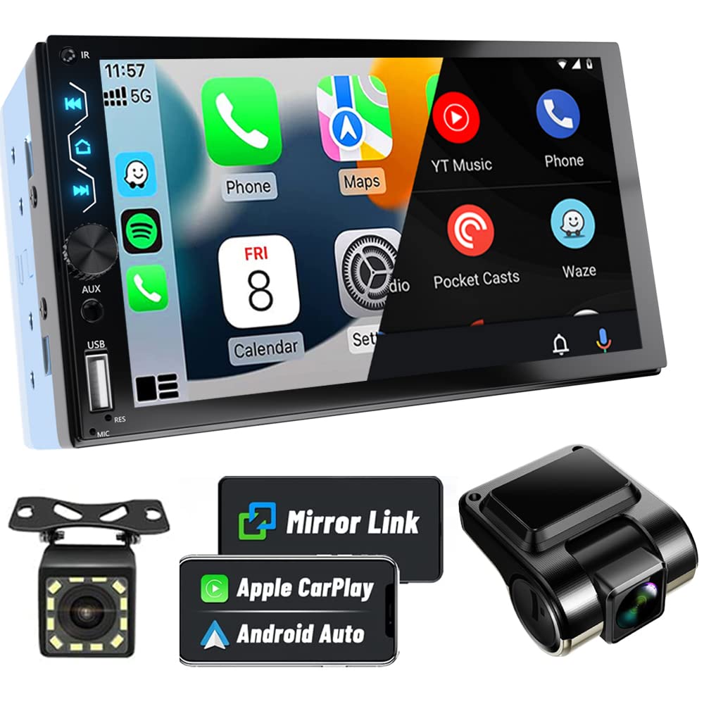 Leadfan Double Din Car Stereo With Dash Cam,7 Inch Full Hd Touchscreen Car Stereo Receiver Support Carplay And Android Auto,Car 