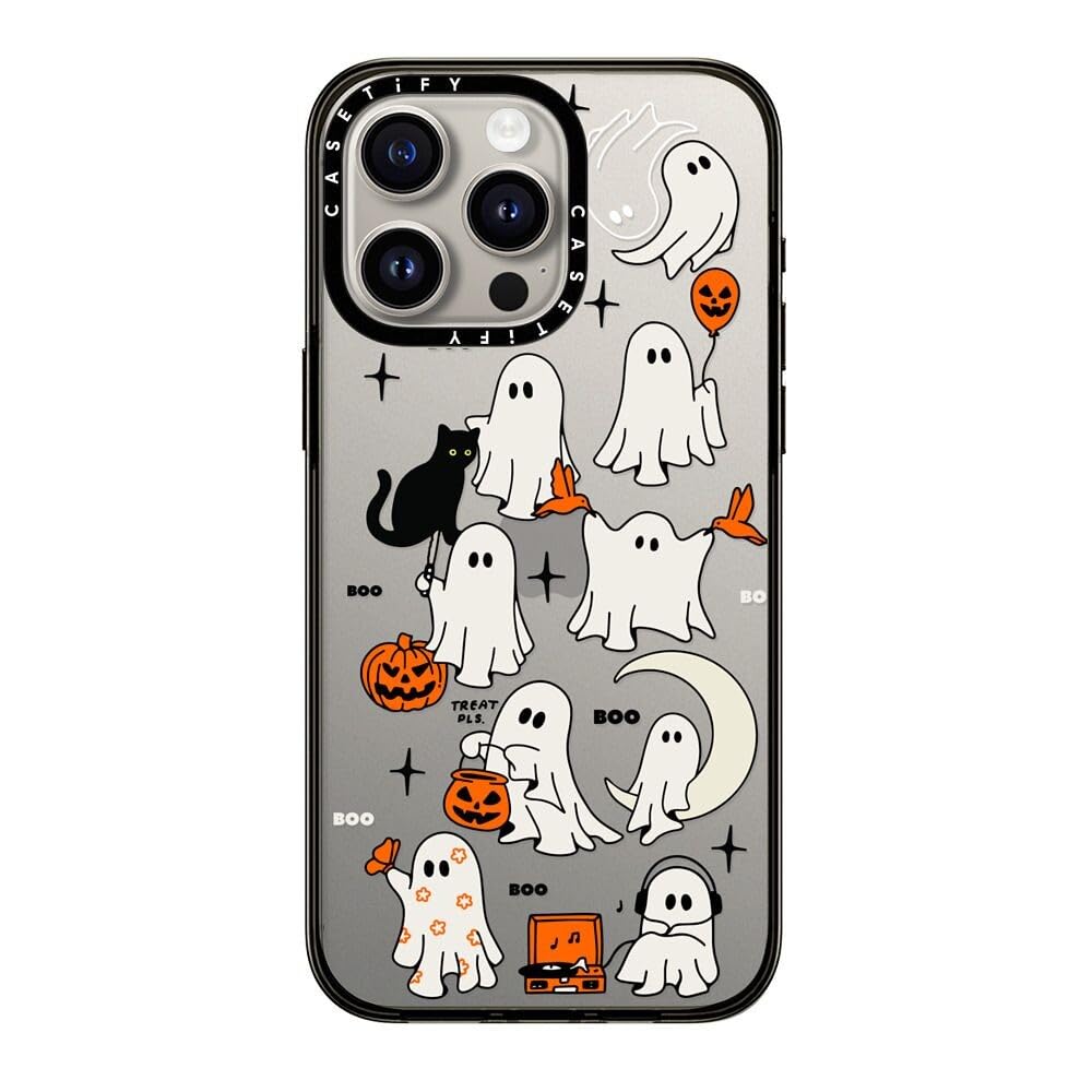 Casetify Compact Case For Iphone 15 Pro Max [2X Military Grade Drop Tested / 4Ft Drop Protection]   Boo Things   Clear Black