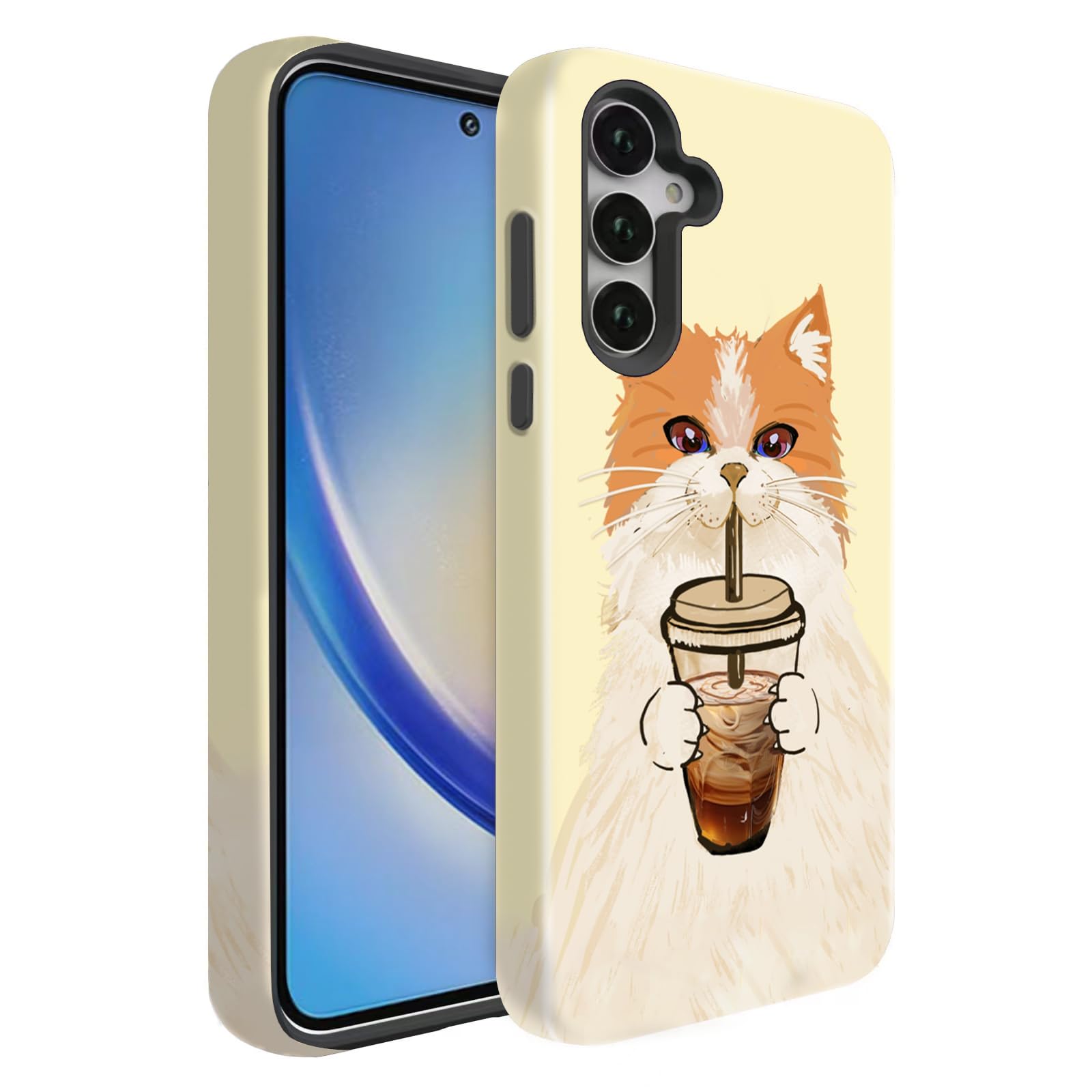 BSMOSPER Compatible for Samsung Galaxy A16 5G Case, Dual Layer Heavy Duty 2 in 1 Shockproof Protective Phone Case,Cat Drinking C