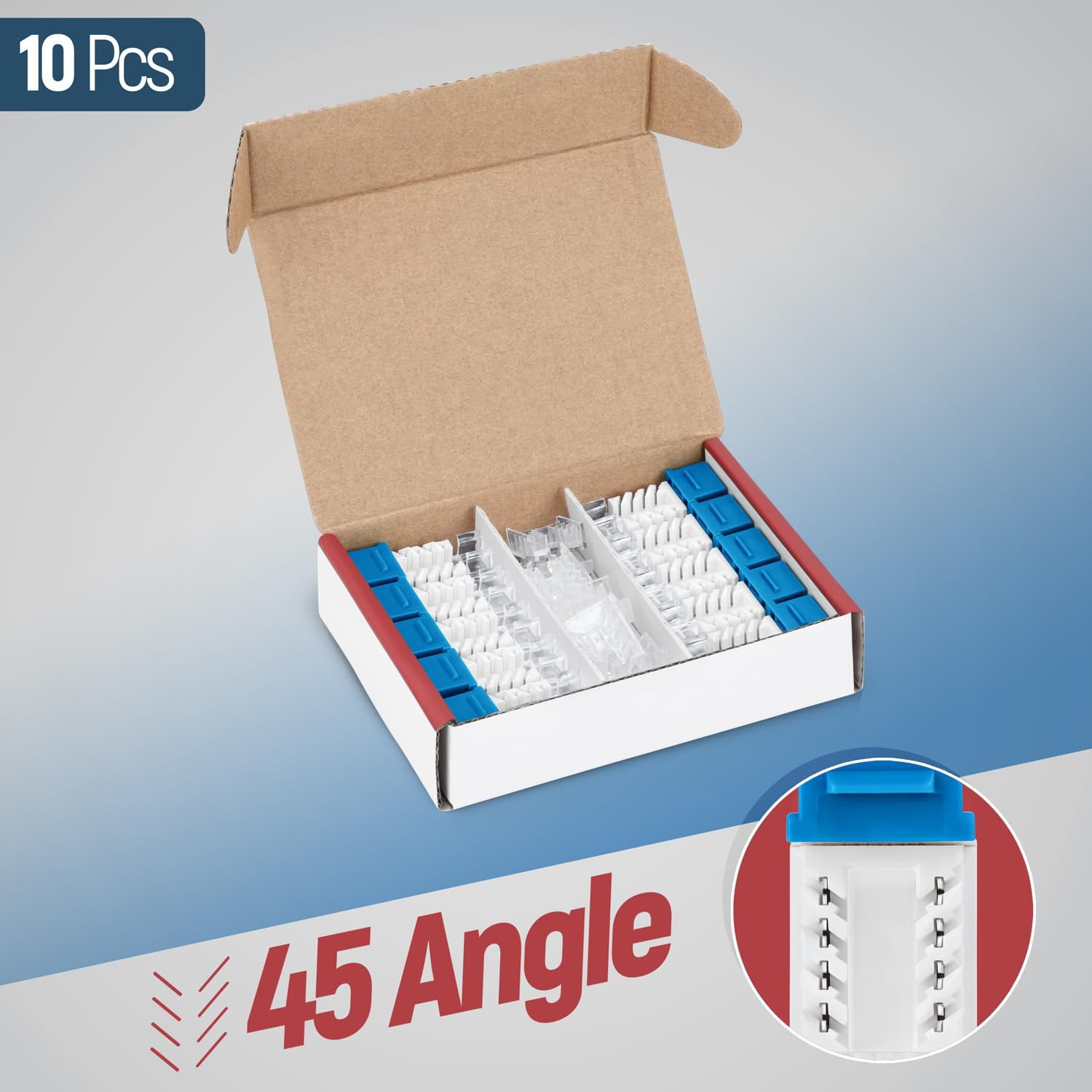 Everest Media Solutions 45 Angled Cat6 Keystone Jack In Blue   Slim Profile Rj45 Ethernet Connector   Compatible With 45 Angled