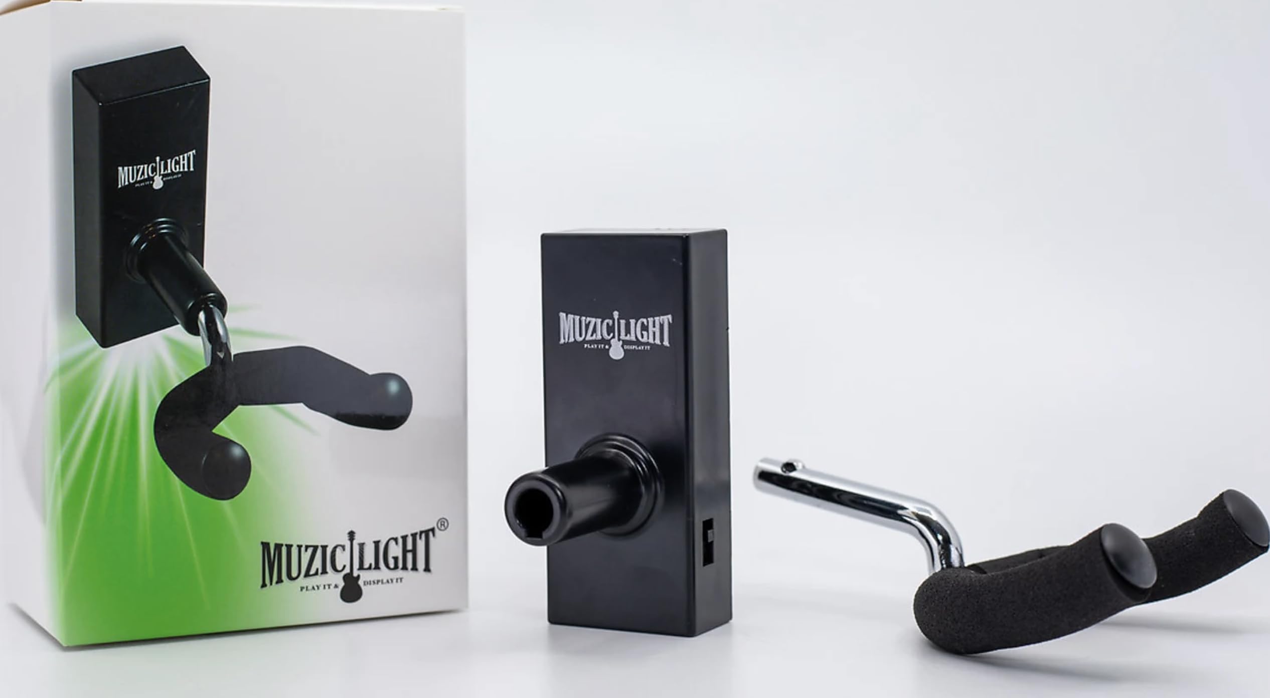 Muziclight Light Up Guitar Wall Mount, Led Guitar Wall Hanger, Guitar Wall Bracket With Light, Lit Holder For Electric Guitars,