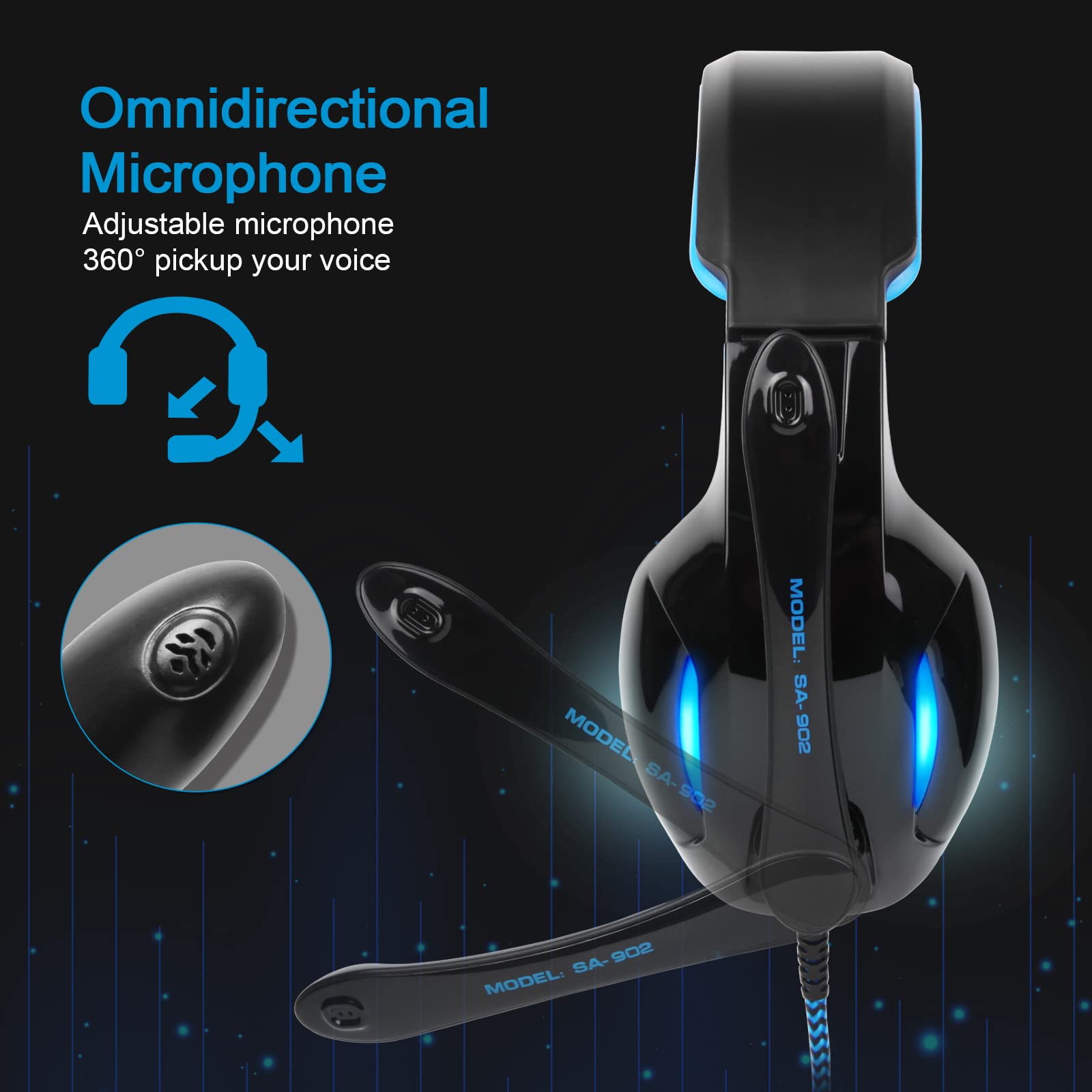 Sades Sa902 Stereo Gaming Headset 7.1 Usb Surround Sound Pc Headsets Over Ear Gaming Headphones With Microphone Led Light Black