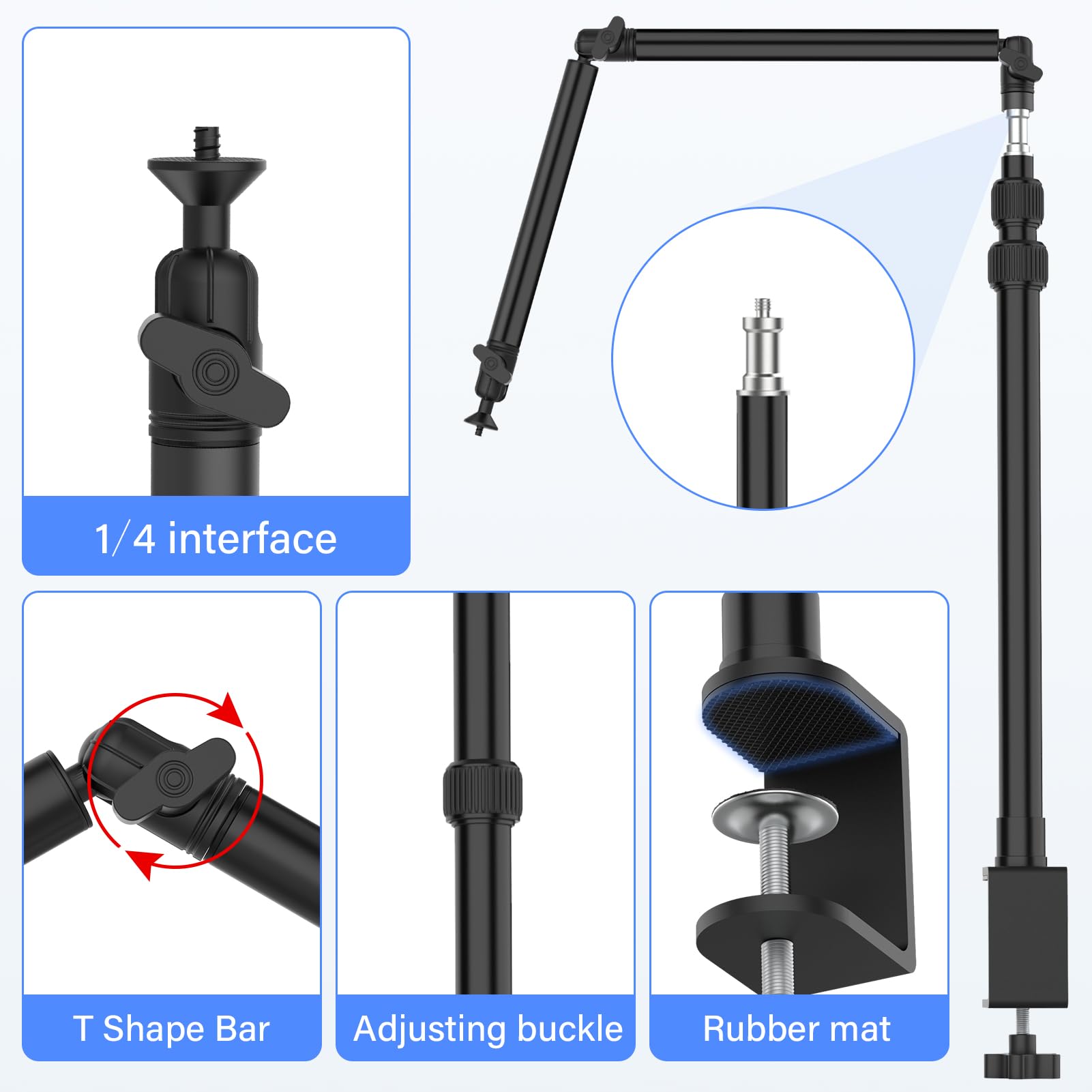 Tinpops Camera Mount Desk Stand, Flexible Overhead Camera Mount, Webcam Table C Clamp Multi Mount For Photography Videography Li