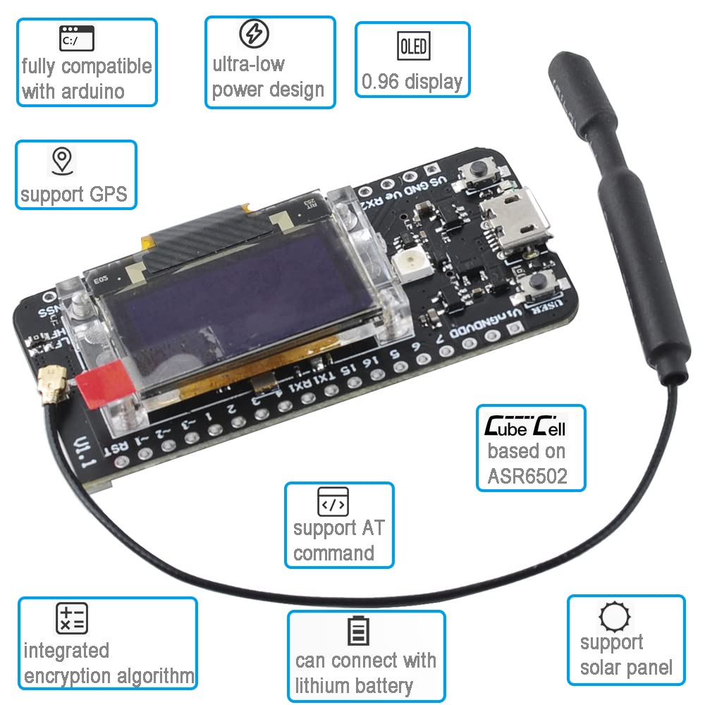 Diymalls 915 Lora Gps Module Asr6502 Htcc Ab02S Development Board Sx1262 0.96 Oled + 915Mhz Lora Antenna + 1.25Mm 2P Connector F