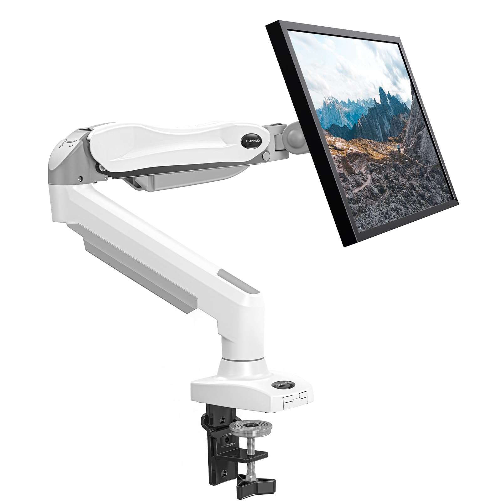 Huanuo Single Monitor Mount, 13 To 32 Inch Gas Spring Monitor Arm, Adjustable Stand, Vesa Mount With Clamp And Grommet Base   Fits 4.4 To 19.8Lbs Lcd Computer Monitors