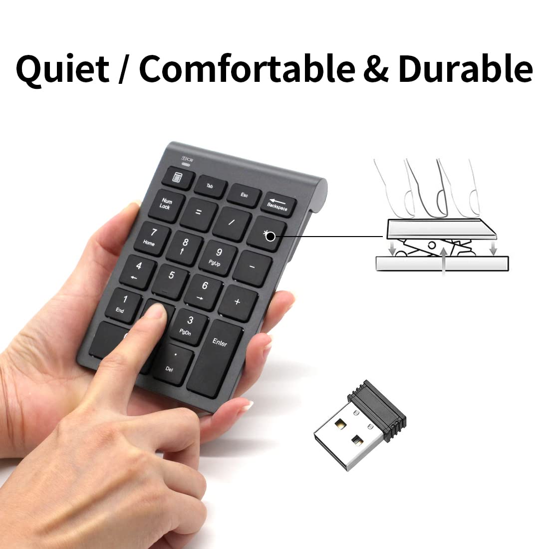 Liangstar Number Pad, Wireless Numeric Keypad 22 Keys Portable Keyboard Extensions With 2.4Ghz Usb Receiver For 10 Key Financial