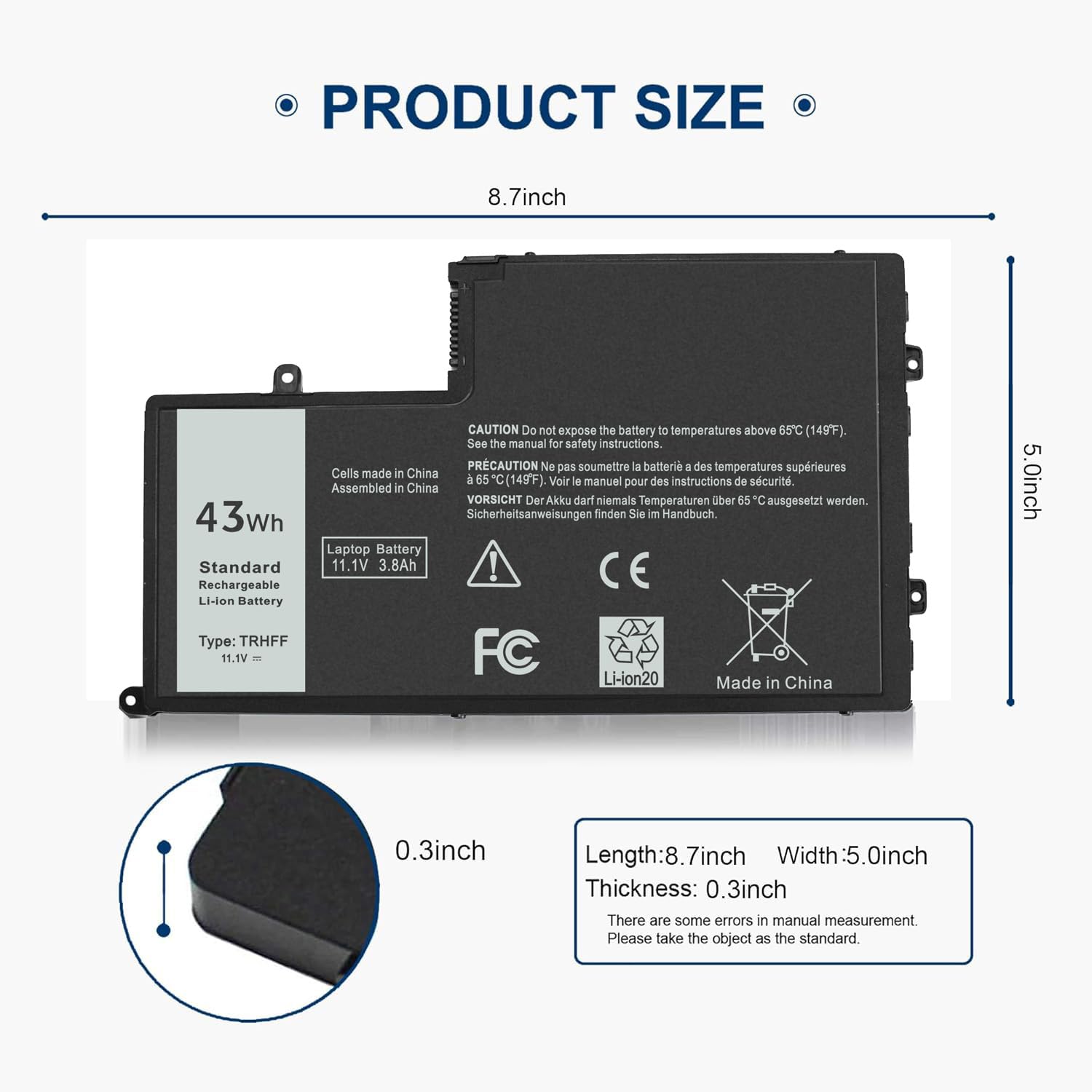 Trhff 01V2F 1V2F6 11.1V 43Wh Battery Compatible With Dell Inspiron 5547 N5447 15 5548 14 15 5000 5445 5447 5448, Latitude 14 345