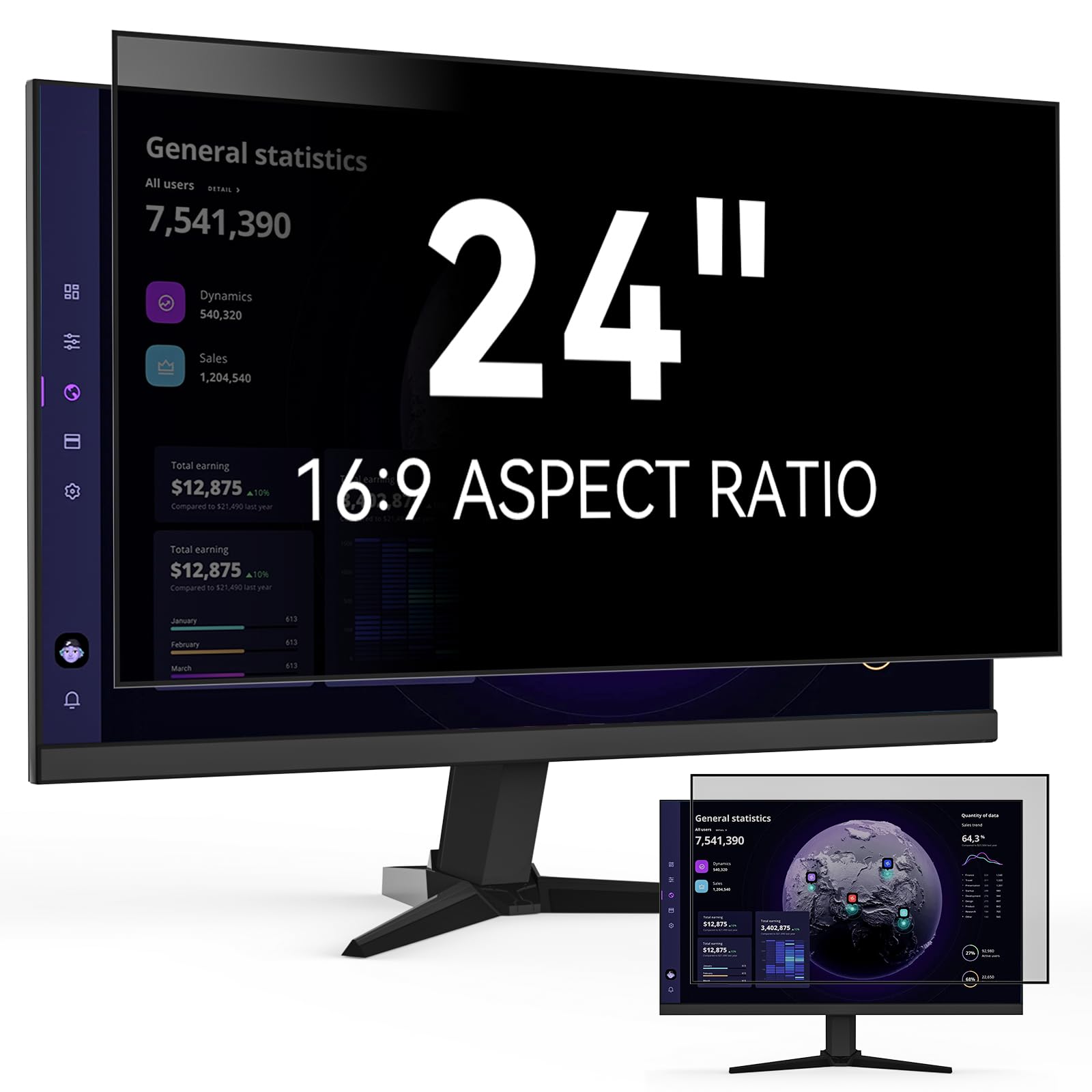 [2024 New] Fully Removable 24 Inch Privacy Screen Filter For 16:9 Widescreen Computer Monitor,Desktop Pc,Eye Protection Anti Gla