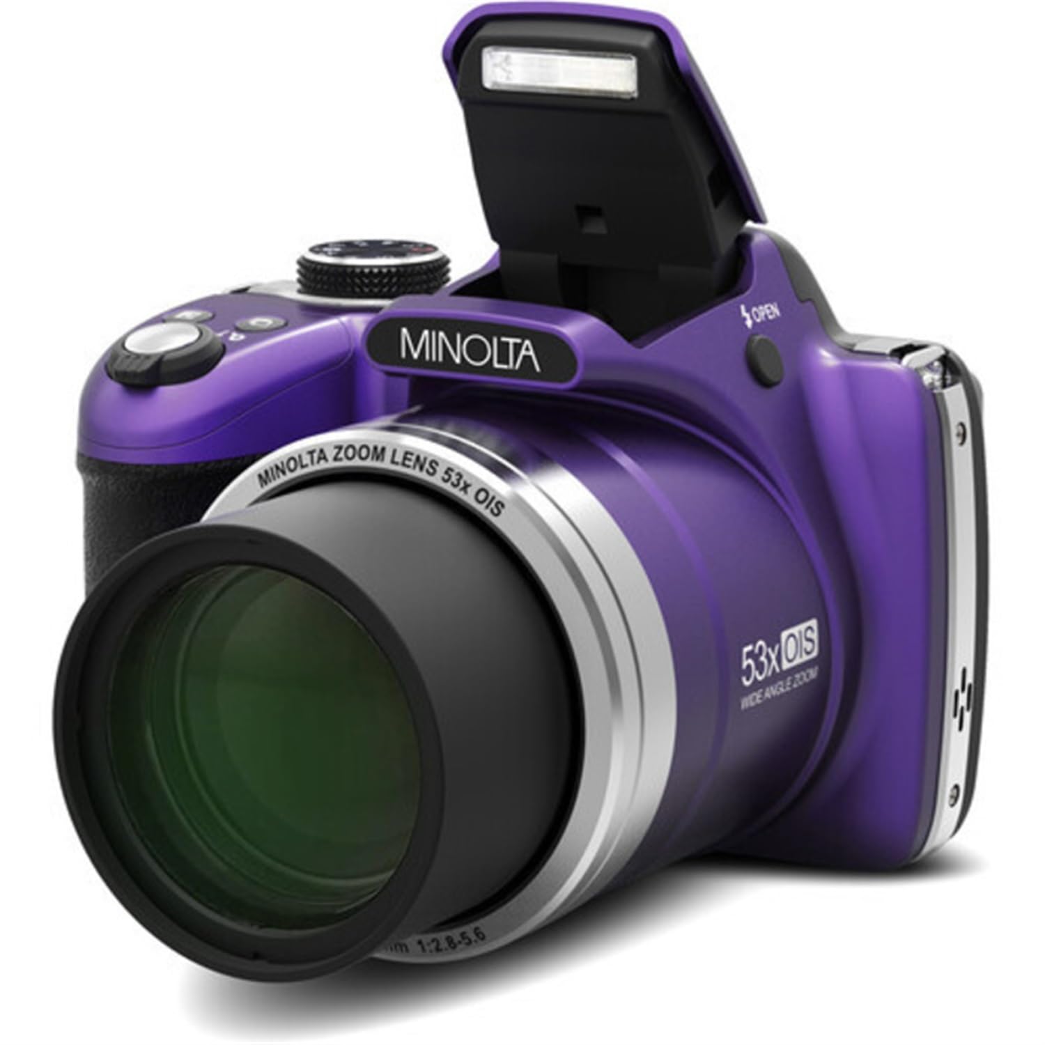 Minolta Pro Shot 16 Mega Pixel Hd Digital Camera With 53X Optical Zoom, Full 1080P Hd Video & 16Gb Sd Card, Mn53Z, Purple