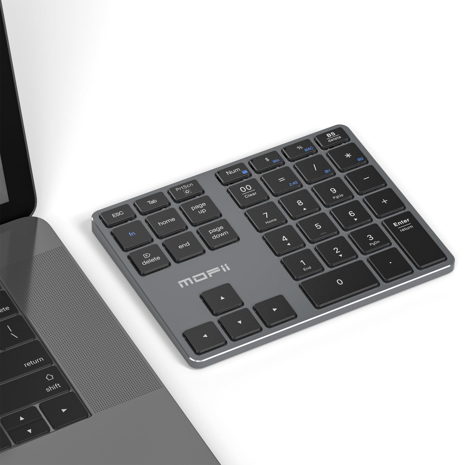 Mofii Bluetooth Number Pad For Laptop   Gray Wireless Numeric Keypad 35 Keys Usb C Rechargeable Numpad, Accounting Portable Fina
