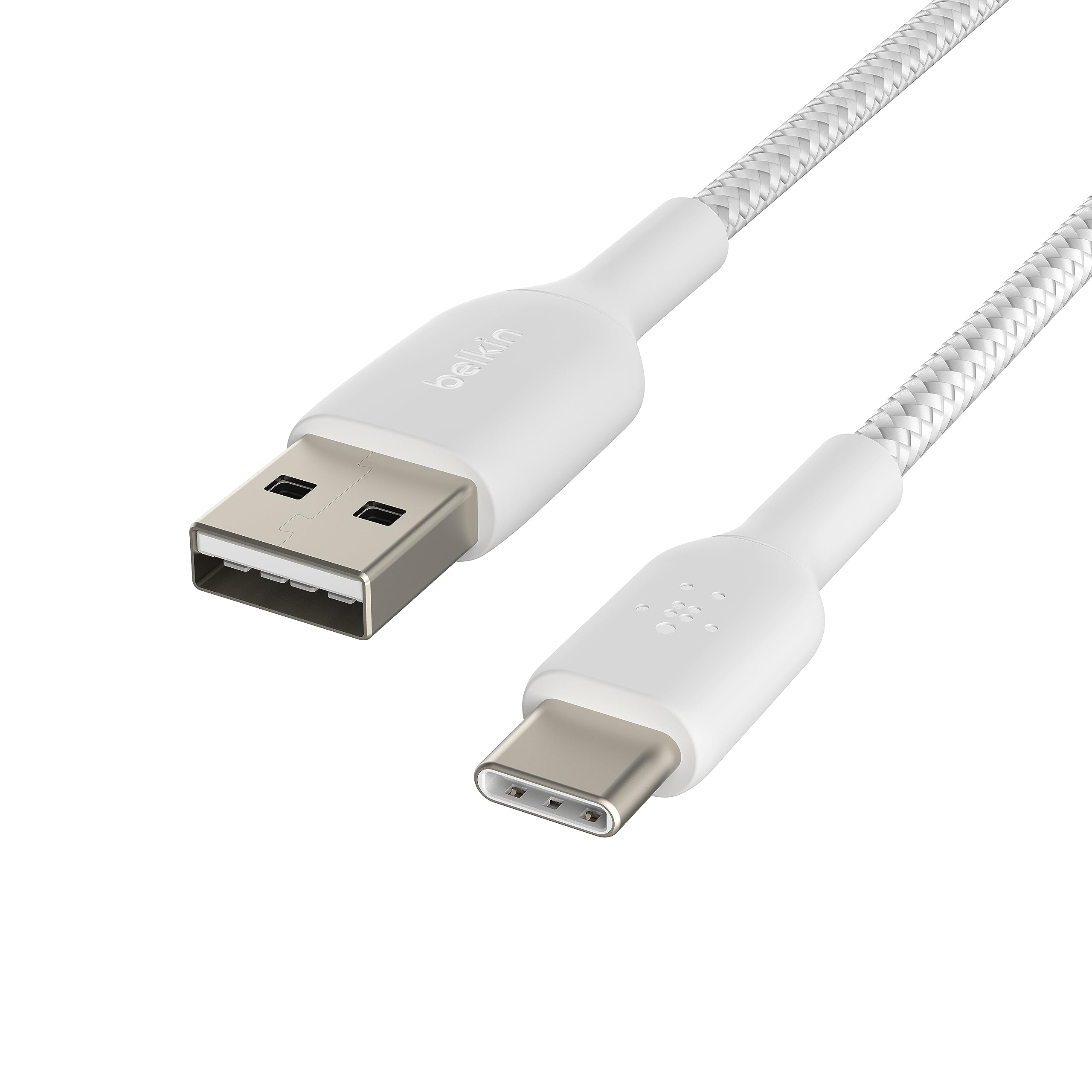 Belkin BoostCharge Braided USB C to USB A Cord (1M/3.3ft) for iPhone 16 Series, Samsung Galaxy S25 Series, Note20, Google Pixel 9 & 8, iPad Pro, Nintendo Switch, Carplay, & More   White