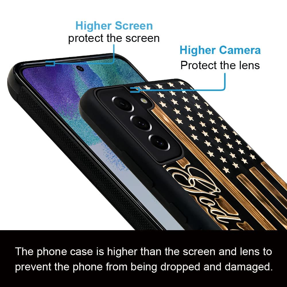 Daizag Compatible With Samsung Galaxy S22 Plus Case, In God We Trust Wood Grain Design American Flag For Man Woman, All Round Pr
